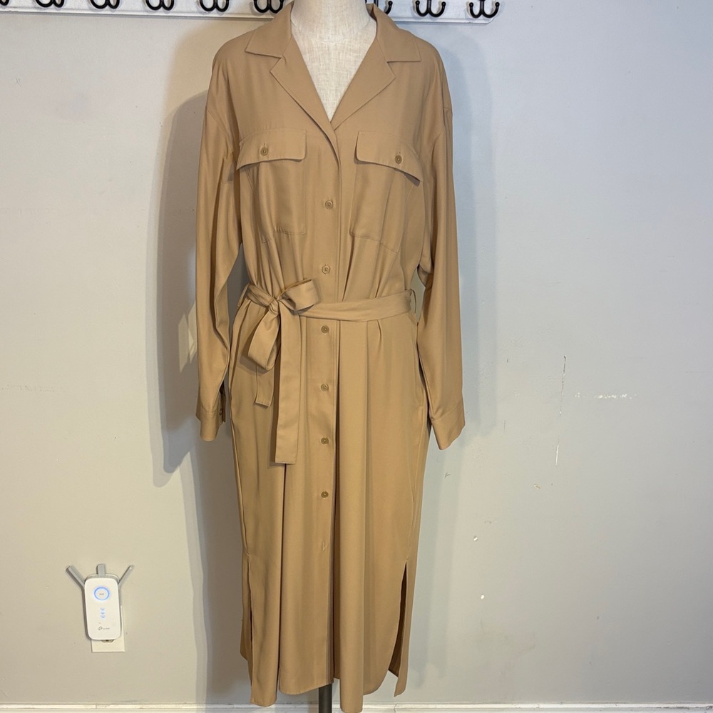 Uniqlo Tan Long Sleeve Belted Dress